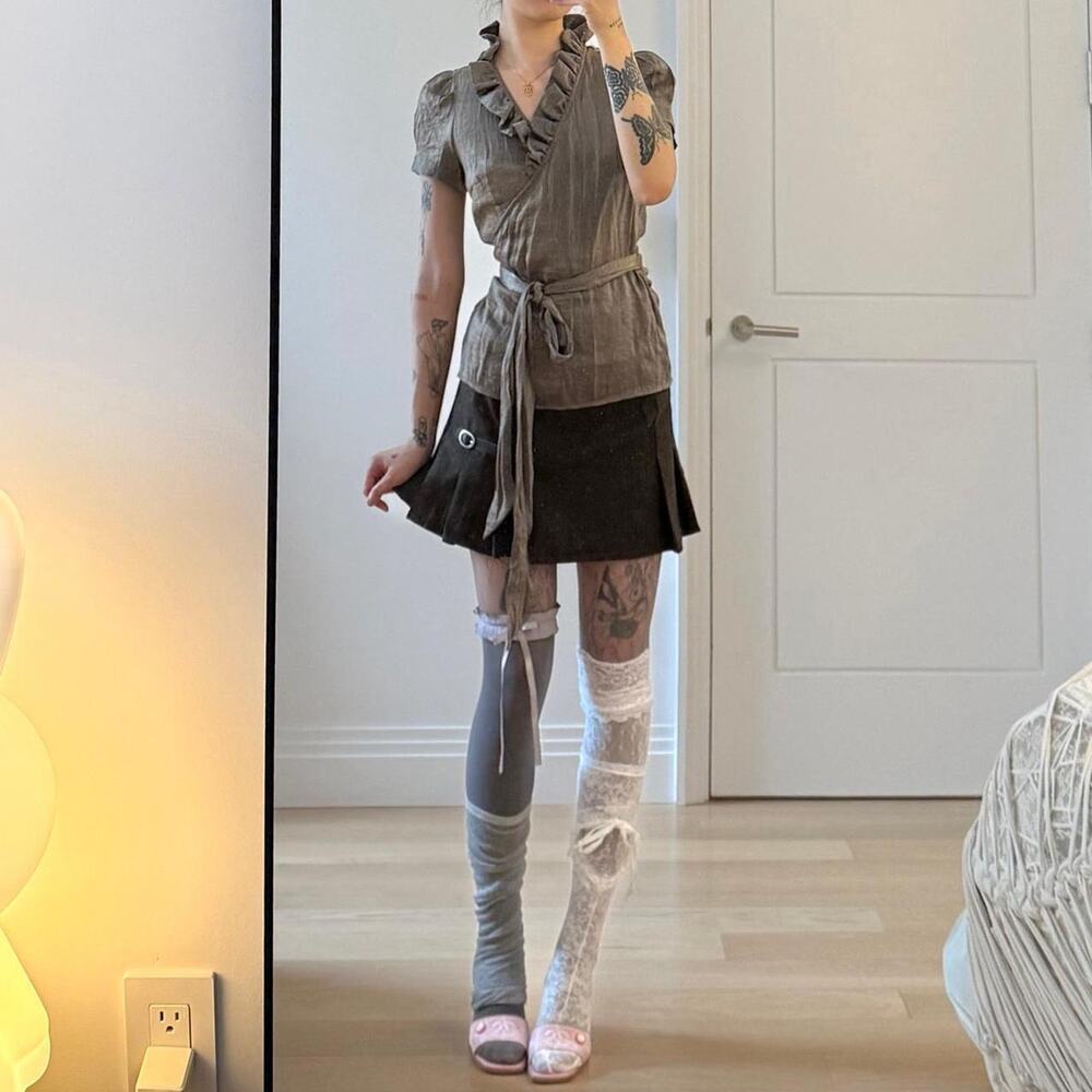 Vintage metallic wrap ruffle blouse
